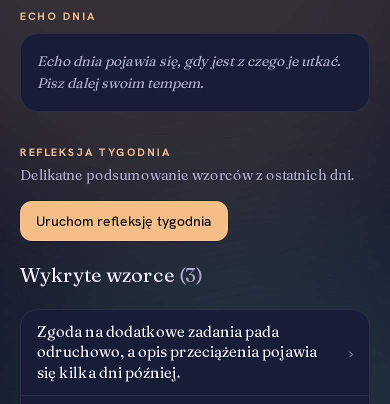 Echo — Ekran z konta demonstracyjnego — to nie są niczyje wpisy.